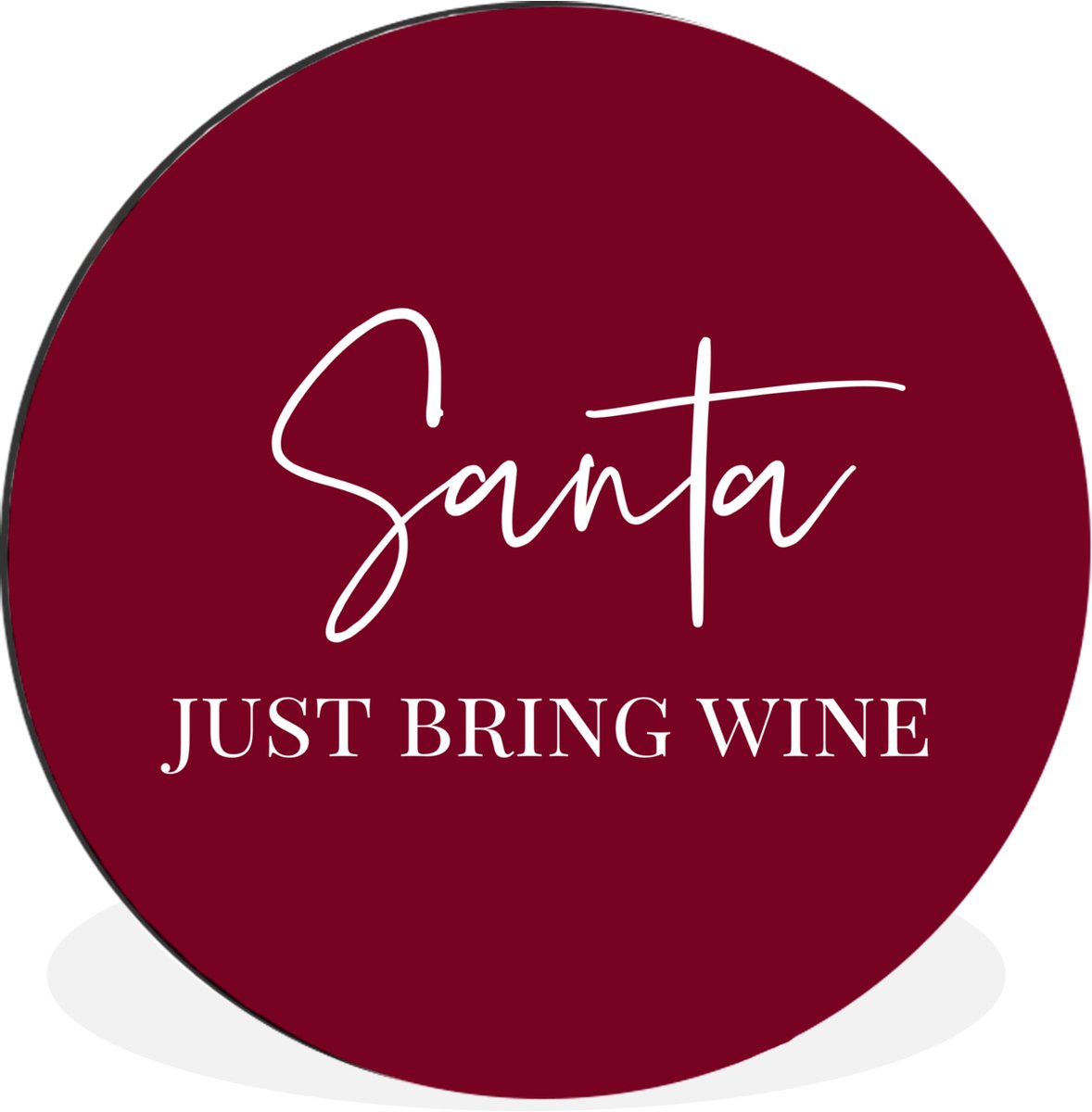 WallCircle Wandcirkel - Muurcirkel - Santa - Wine - Rood - Kerst - Kerstman - Aluminium - Dibond - 120x120 cm - Binnen en Buiten Tekst - Santa - Wine