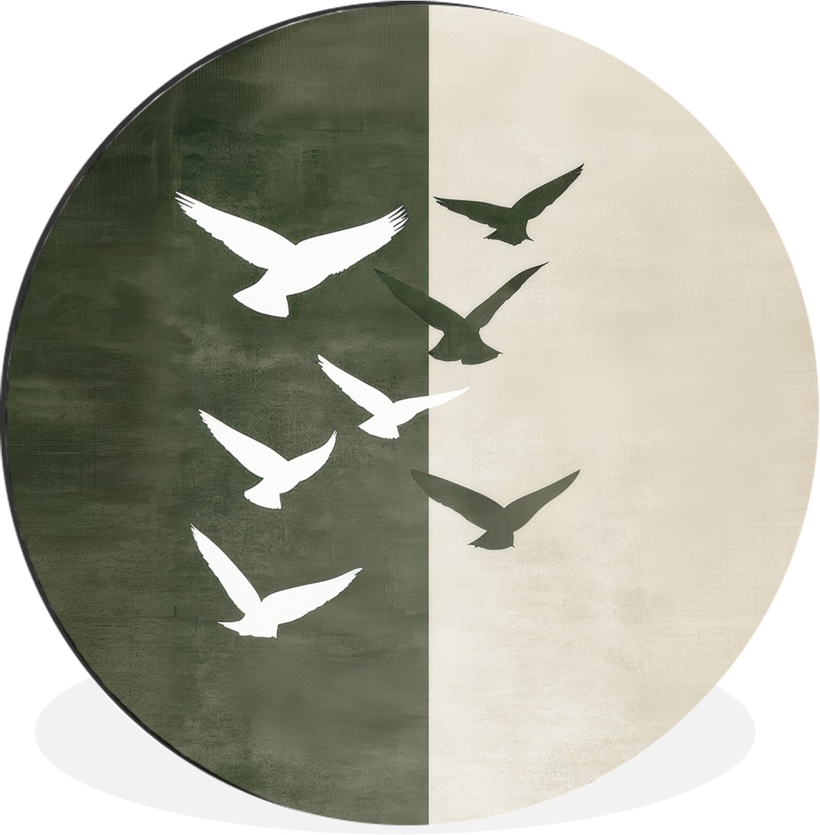 WallCircle Wandcirkel - Muurcirkel - Japandi - Vogel - Groen - Aluminium - Dibond - 90x90 cm - Binnen en Buiten Vogels