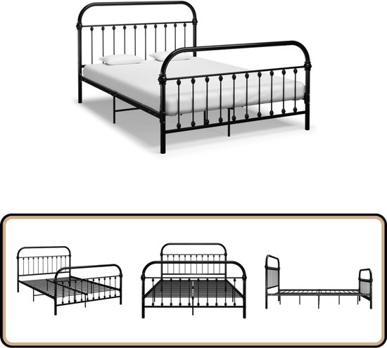 Cadre de lit vidaXL - Métal - Zwart - 120x200 cm Cadre de lit en métal - Noir Montant de lit - Lit double - Lit à sommier tapissier - Confort de sommeil