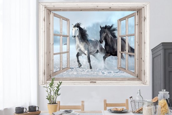 Stickers muraux - Film autocollant - Transparent - Paarden - Hiver - Animaux - Nature - Wit - 160x120 cm - Film adhésif - Stickers muraux chambre enfant - Papier peint autocollant XXL - Papier peint autocollant - Film autocollant