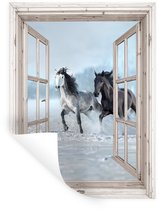 Stickers muraux - Film adhésif transparent - Paarden - Hiver - Animaux - Nature - Wit - 120 x 160 cm - Film adhésif - Stickers muraux chambre enfant - Papier peint autocollant XXL - Papier peint autocollant - Film adhésif