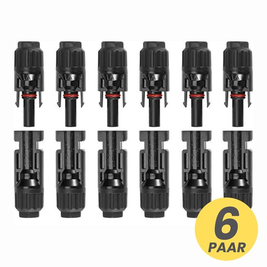 CJX Retail - MC4 Connector Set – 6 Paar (12 Stuks) - Betrouwbare Verbinding voor Zonnepanelen