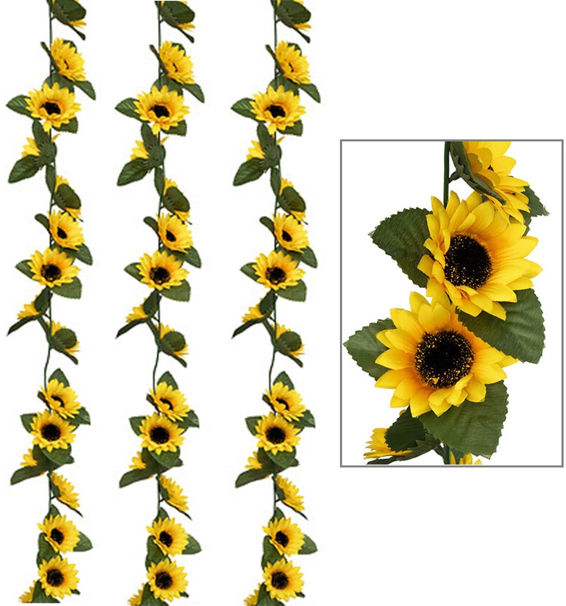 Atmosphera Kunstbloemen slinger zonnebloemen - 3x - 180 cm - geel/groen - decoratie - vers