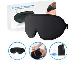 SIMIA 100% Verduisterend 3D Ergonomisch Slaapmasker - Traagschuim - Memory Foam - Zacht en Verstelbaar - Met Oordopjes en Opbergzak - Zwart