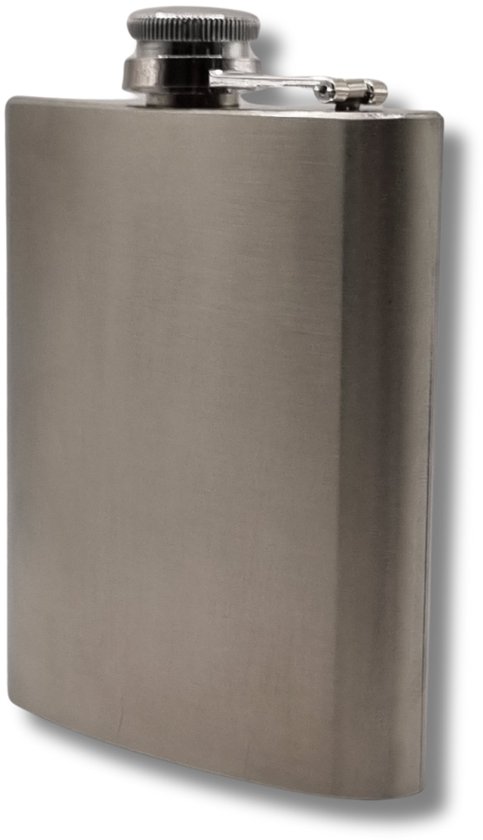Bruin lederen RVS heupfles 266 ml / 9oz - Veldfles leer - Platvink - Zakflacon - Heupflacon