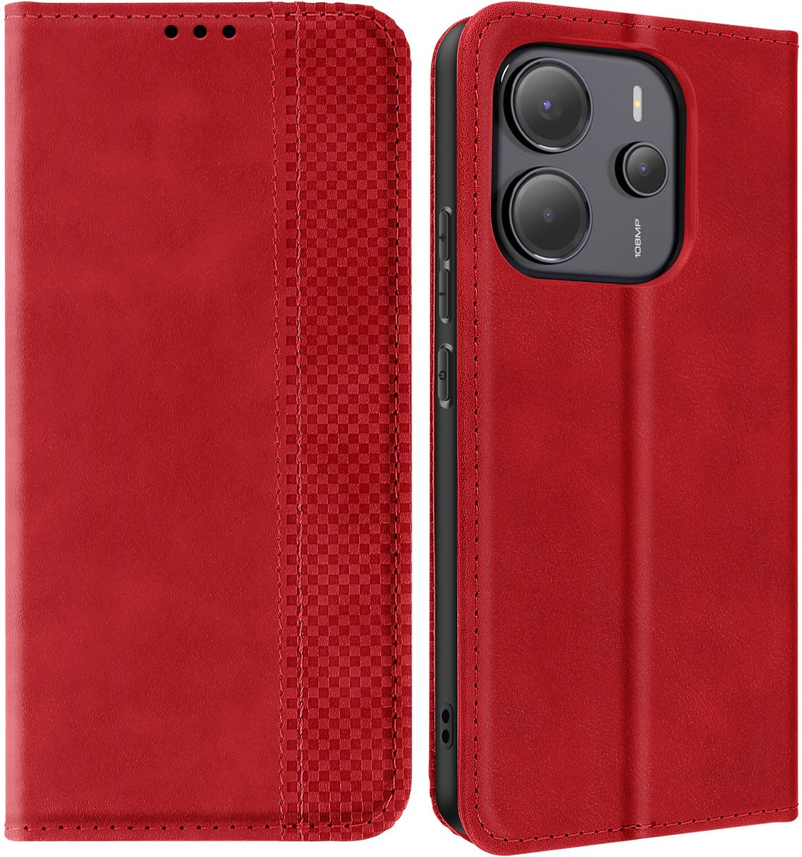 Avizar Hoesje Geschikt voor Xiaomi Redmi Note 14 4G Portemonnee en Videohouder, Rood