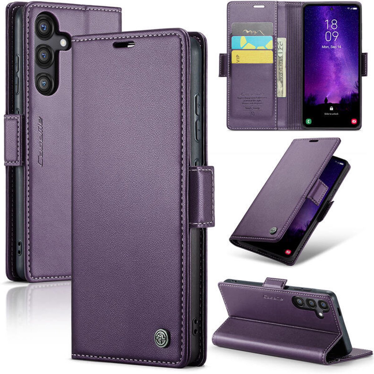 CaseMe Wallet Case met RFID Bescherming en Magneetsluiting voor Galaxy S24 FE _ Paars