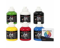 Acrylverf – Glossy Verf – Acrylaatverf – Acrylic paint – Hobbyverf – Knutselen en Verven – Sneldrogend – Primaire Kleuren – 500 ml – 6 stuks - Incl.…