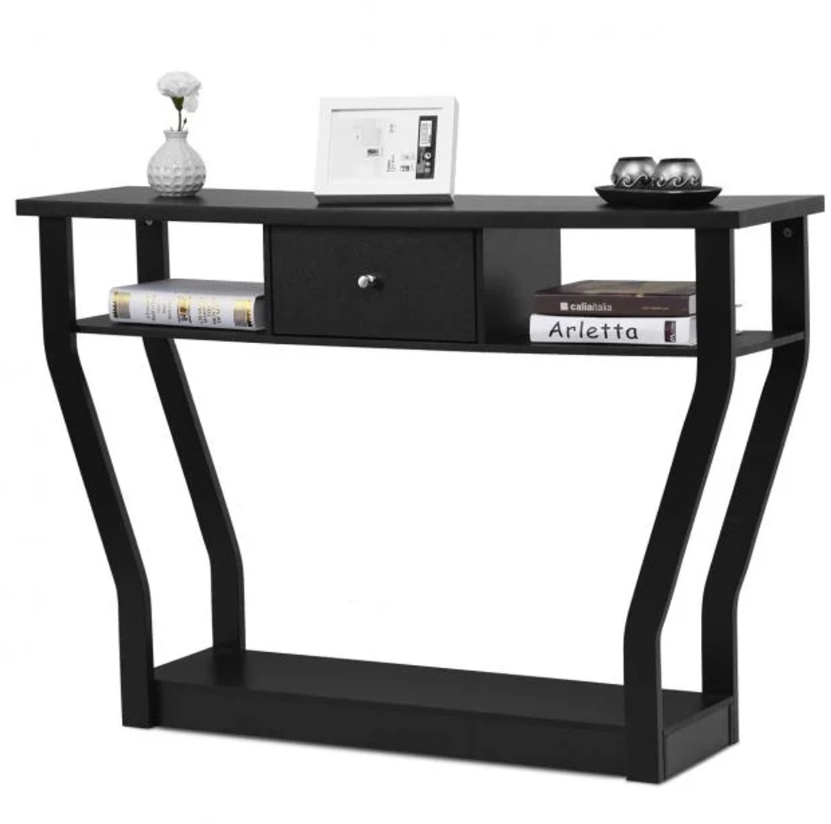 Furnibella -Hal tafel Zwart met Lade en Plank 120 x 30 x 81 cm Stijlvolle Console Tafel voor Woonkamer en Hal