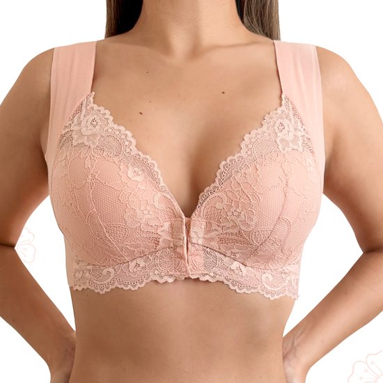 Lillio BH met Voorsluiting – Zonder Beugels – Naadloos & Liftend – Comfortabele Elastische Schouderbanden – Maat L - Beige