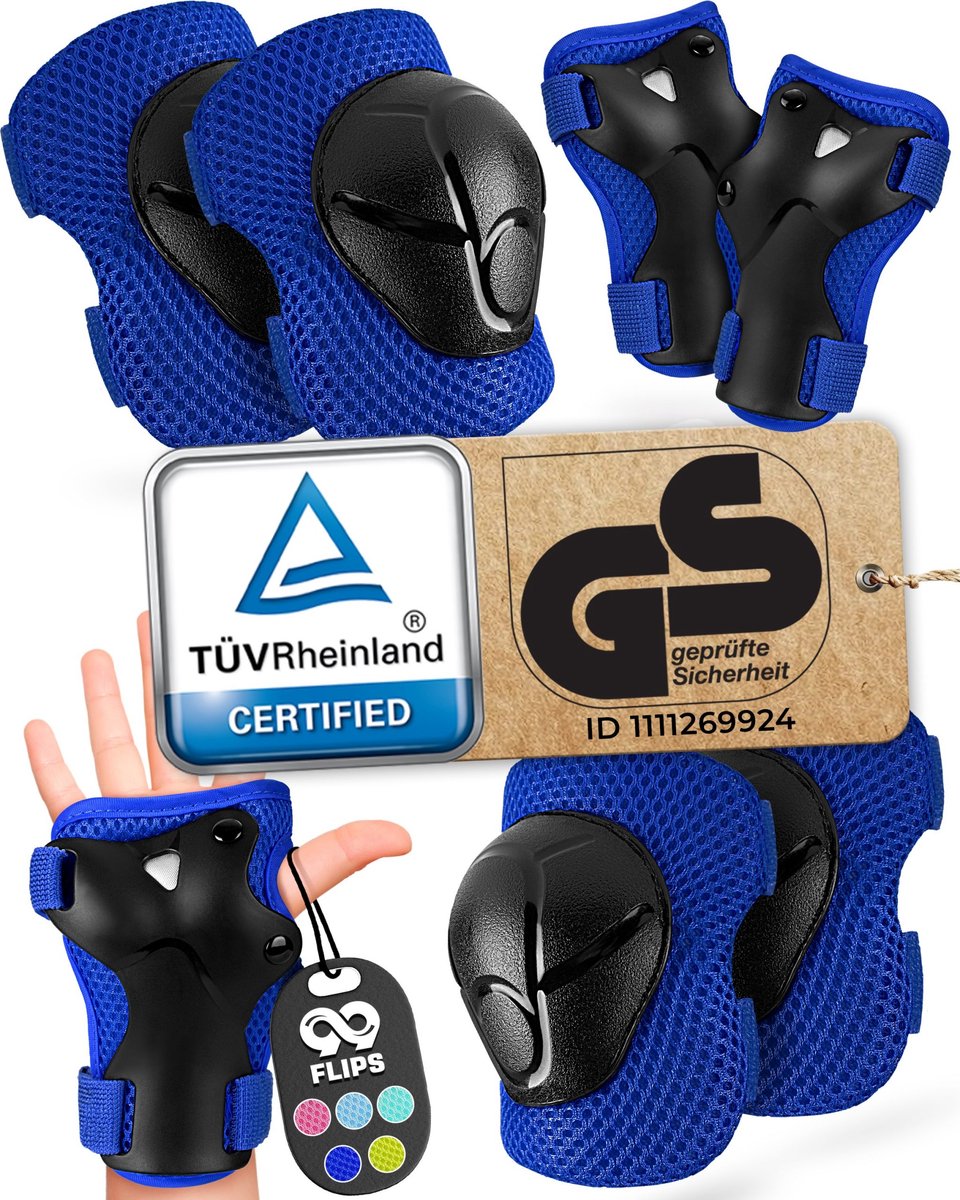99FLIPS Kniebeschermers Kinderen - TÜV Rheinland GS Gecertificeerd [6-delig] - Kniebeschermers voor Kinderen, Elleboog- en Polsbeschermers - Skate Beschermset Kinderen Beschermingsset voor Kinderen