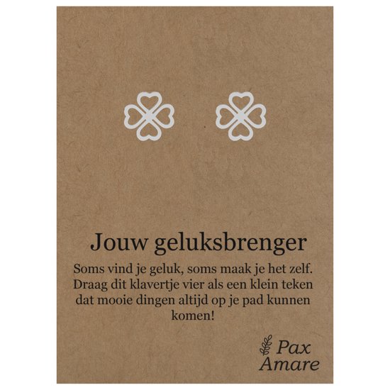 Stainless Steel Klavertje Vier Oorbellen op Cadeau Kaartje - Jouw geluksbrenger - ± 10x10mm Oorknopjes Zilverkleurig Roestvrij Staal - Pax Amare