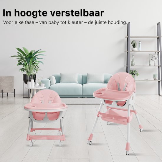 Phreeze Kinderstoel - Inklapbaar - Meegroeistoel 6 t/m 72 maanden - Afneembare Wielen - Eetstoel Baby & Peuter - Ook als Loopstoel, Wipstoel, Babystoel aan tafel / voor eten / thuis - Roze van Phreeze — afbeelding 2