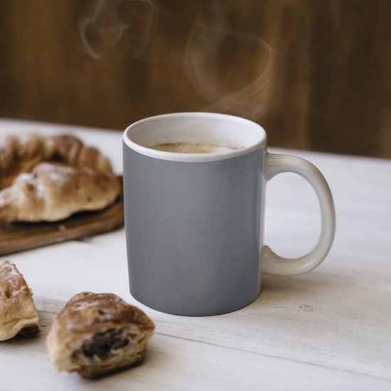 Tasse en Céramique 350 ml - Argent - Métal - Cuillère - Mug pour Thé ou Café