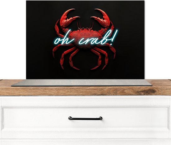 Crédence de Cuisinière en Aluminium 60x40 cm - Crabe - Rouge - Néon - Citation - Écran Pare-éclaboussures pour Plaque de Cuisson - Protection Murale