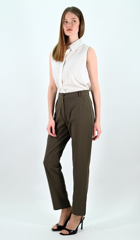 YesMooi - Straight-Leg Broek - Kaki - S (36) - Dames Broek