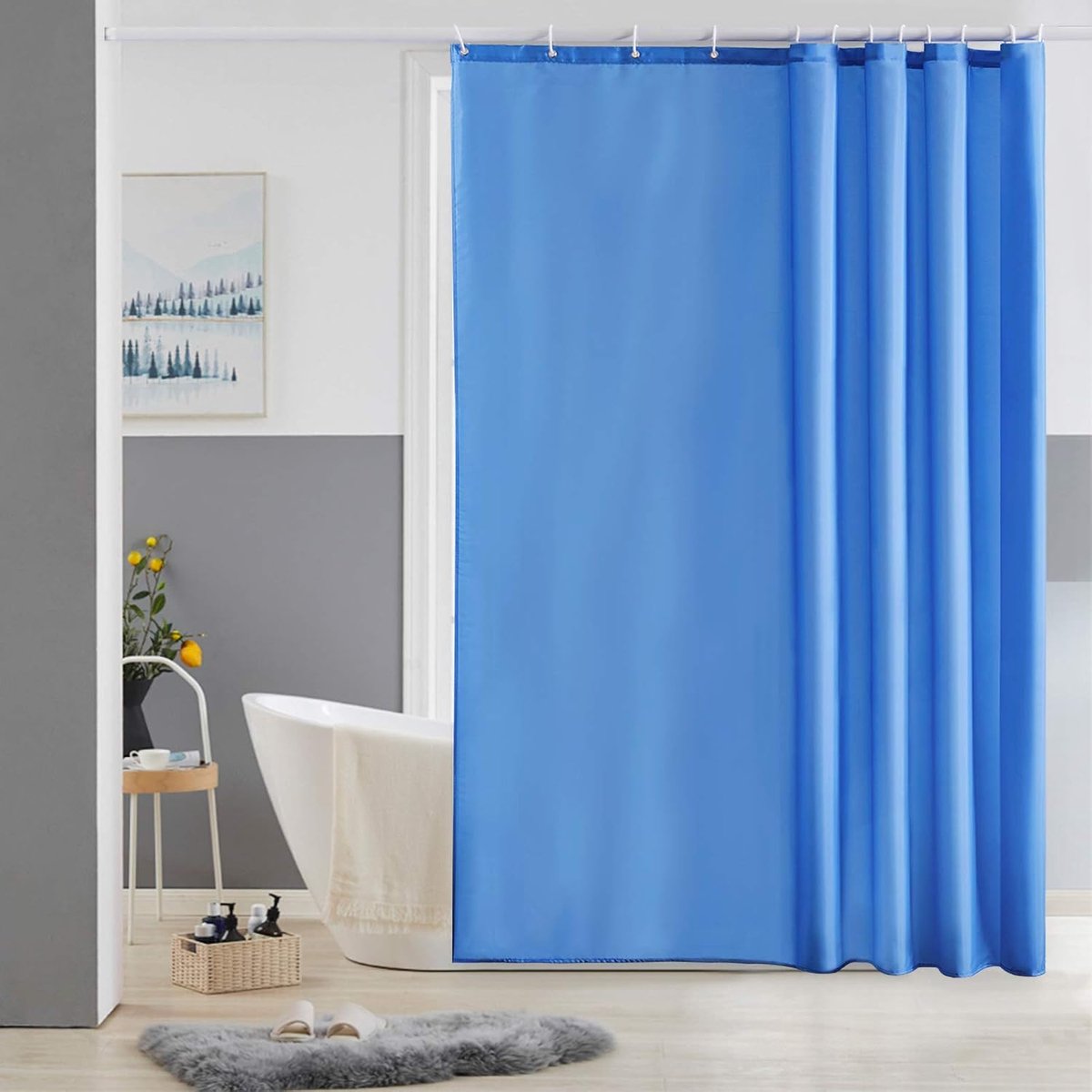 Douchegordijn Anti Schimmel Polyester Stof Waterdicht Douche Gordijnen Wasbaar Textiel voor Badkuip of De Badkamer 12 Douchegordijnhaken Blauw 180x180cm.