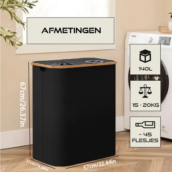 Wasmand met deksel, grijs, 100 liter, uitneembare waszak, wasverzamelaar, smal met deksel, wasmand, waskorteerder, wasmand