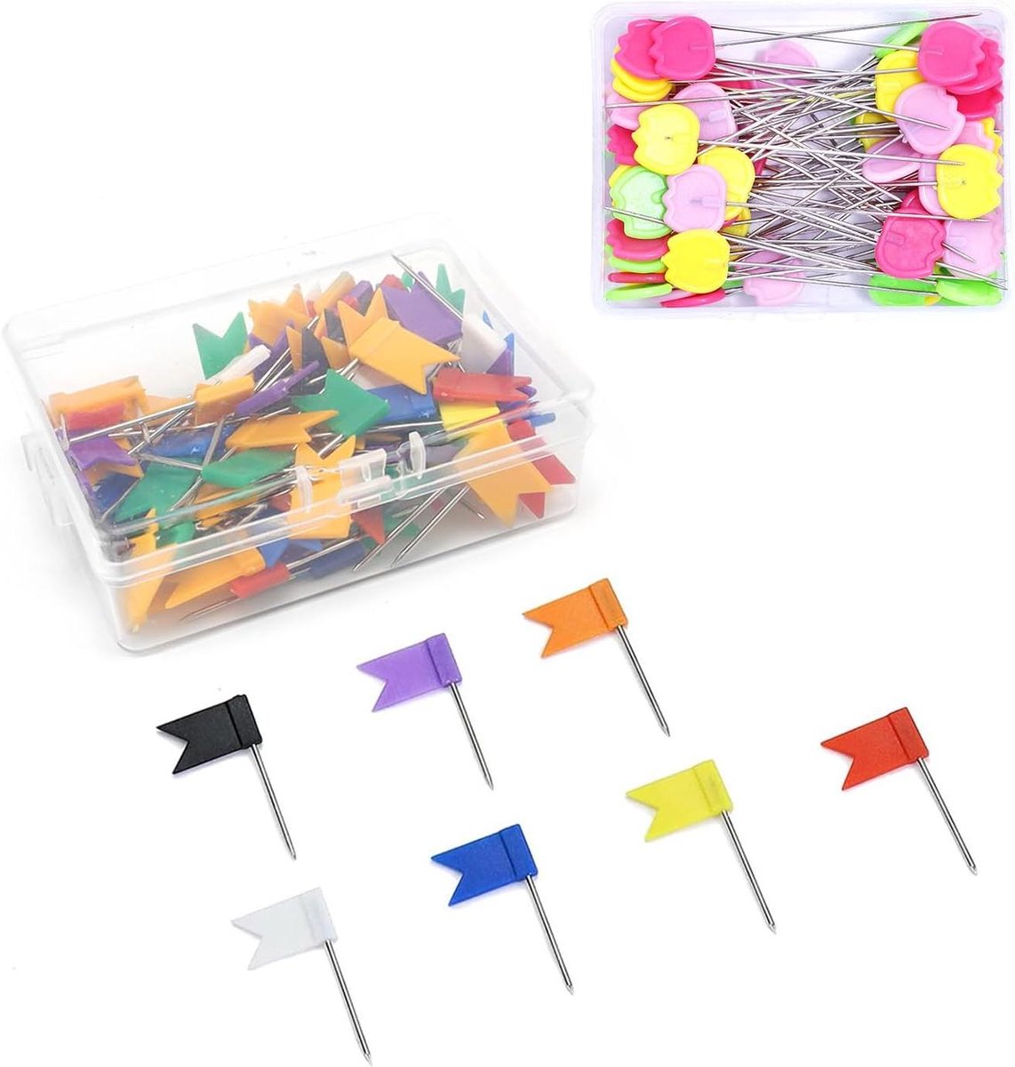 Image of 200 stuks Roestvrijstalen Pinwandpinnen met Vlaggetjes en Kleurpinnen