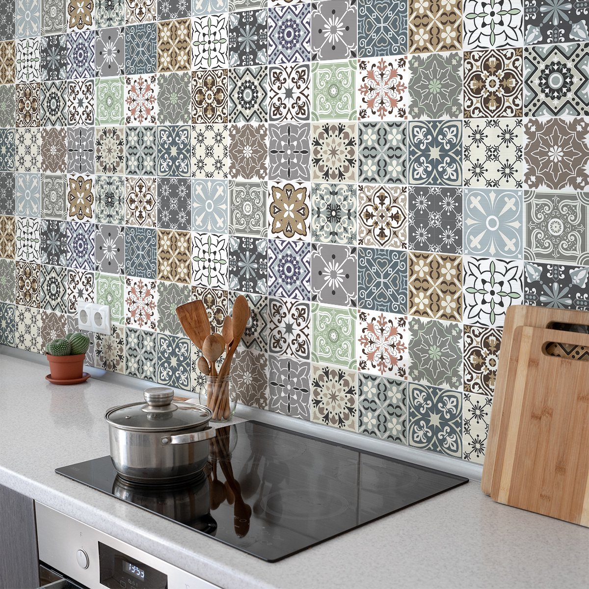 Ambiance Sticker Muurstickers - Zelfklevende tegelmuurstickers voor keuken en badkamer - 24 Berobello tegelstickers - 24 stickers 20x20cm Multi color