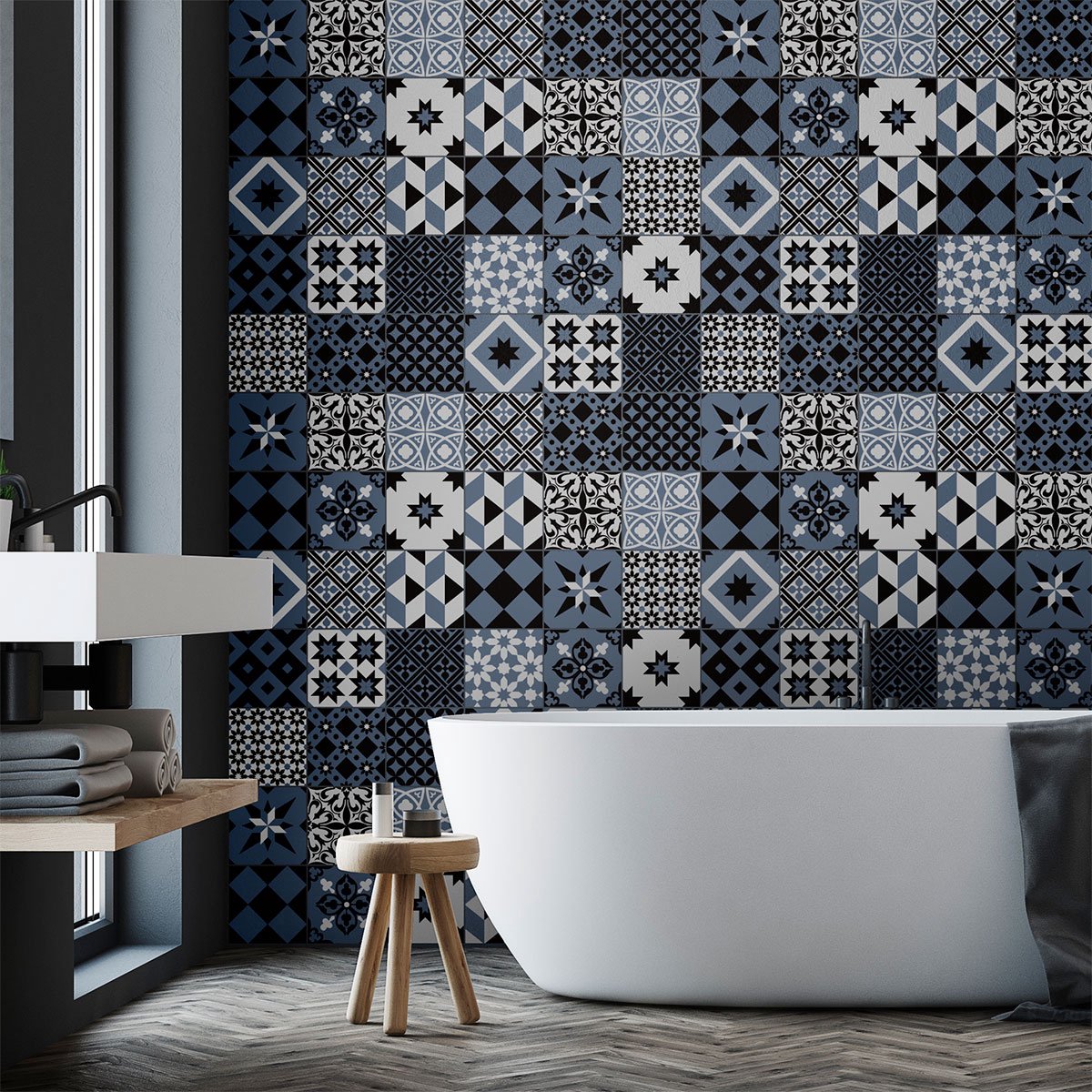 Ambiance Sticker Zelfklevende tegelmuurstickers voor keuken en badkamer - 30 Azulejos Gomez cementtegelstickers - 30 stickers 20x20cm Multi color
