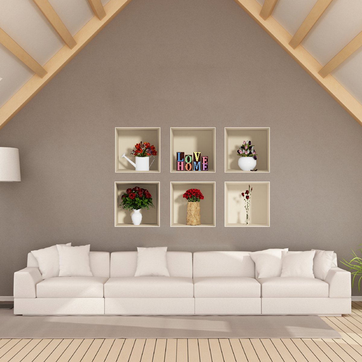Ambiance Sticker Set van 6 3D Love Home stickers en bloemenboeketten, 60 x 90 cm Multi color