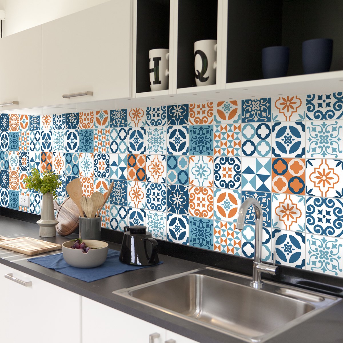 Ambiance Sticker Zelfklevende tegelmuurstickers voor keuken en badkamer - 30 tegelstickers, AZULEJOS LUIZIANA design - 30 stickers, 15x15cm Multi color