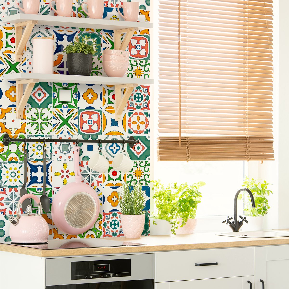 Ambiance Sticker Zelfklevende tegelmuurstickers voor keuken en badkamer - 9 Eunice Azulejos cementtegelstickers - 9 stickers 20x20cm Multi color