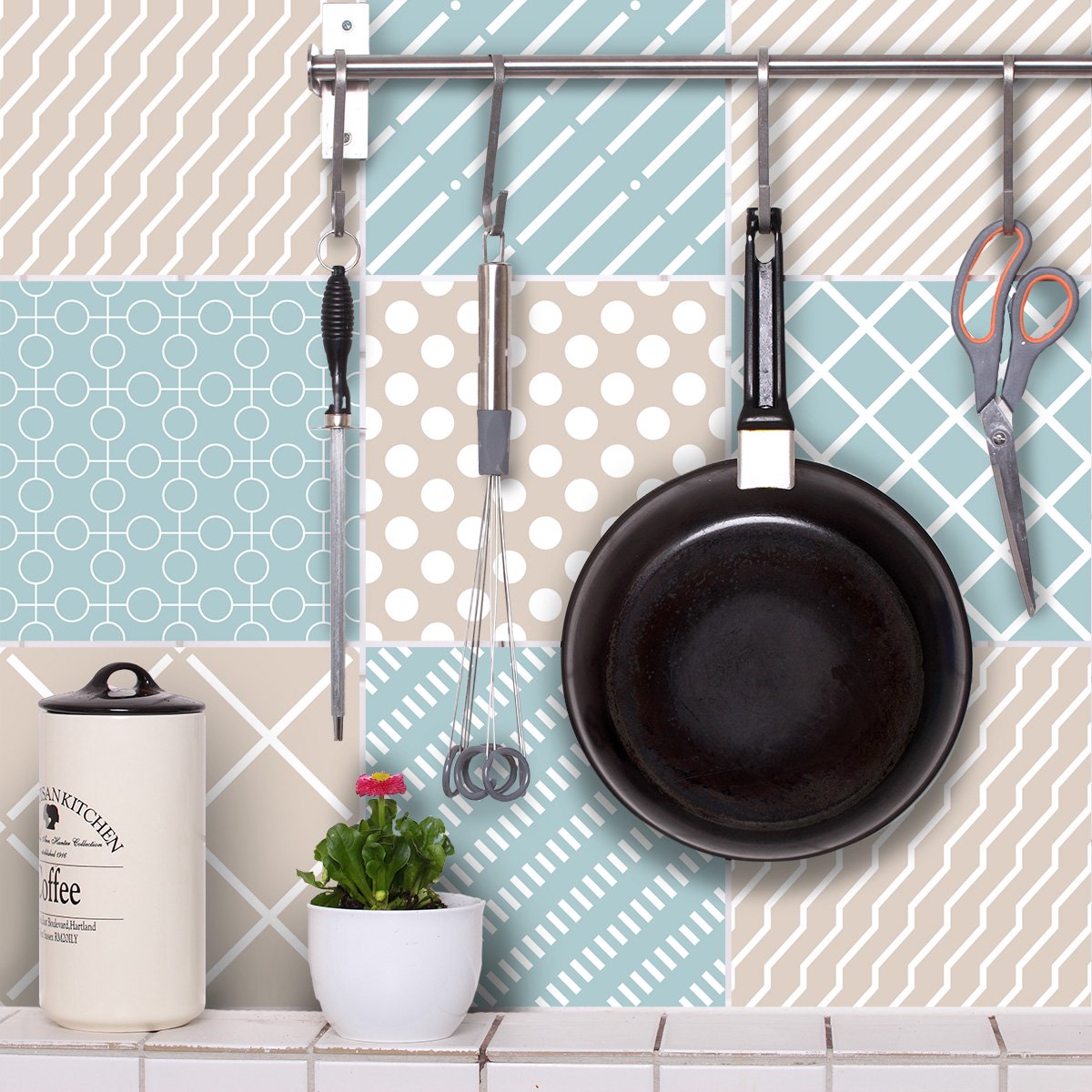 Ambiance Sticker Muurstickers voor keuken en badkamer - 9 Qingdao etnische cementtegelstickers - 9 stickers 20x20cm Multi color