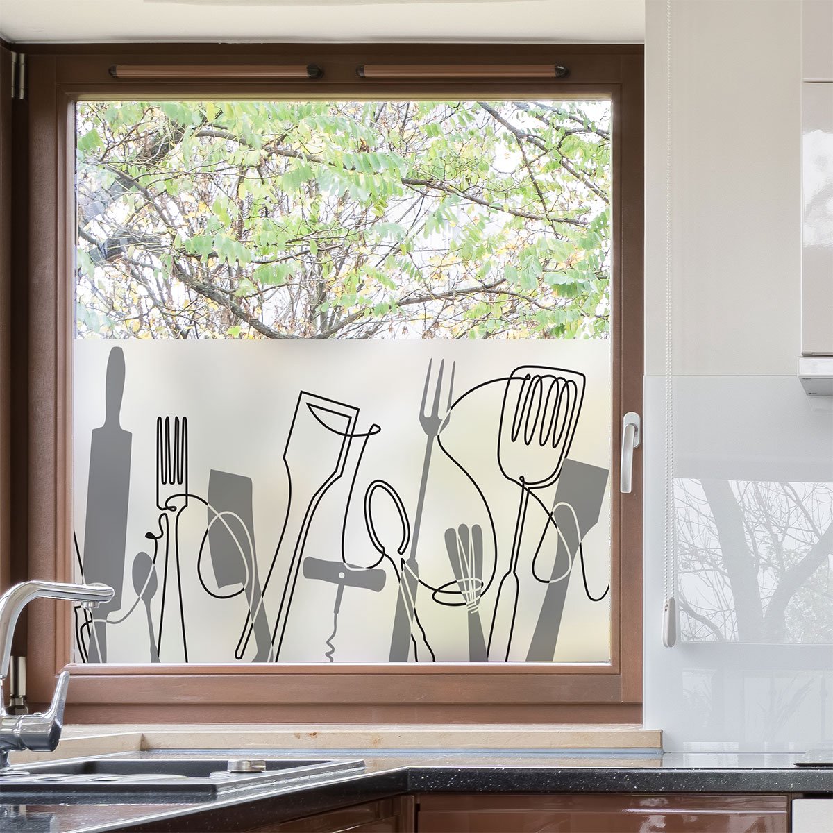 Privacy raamfolie - Keukengerei - Stickers voor ramen en douchedeuren - 40x100cm