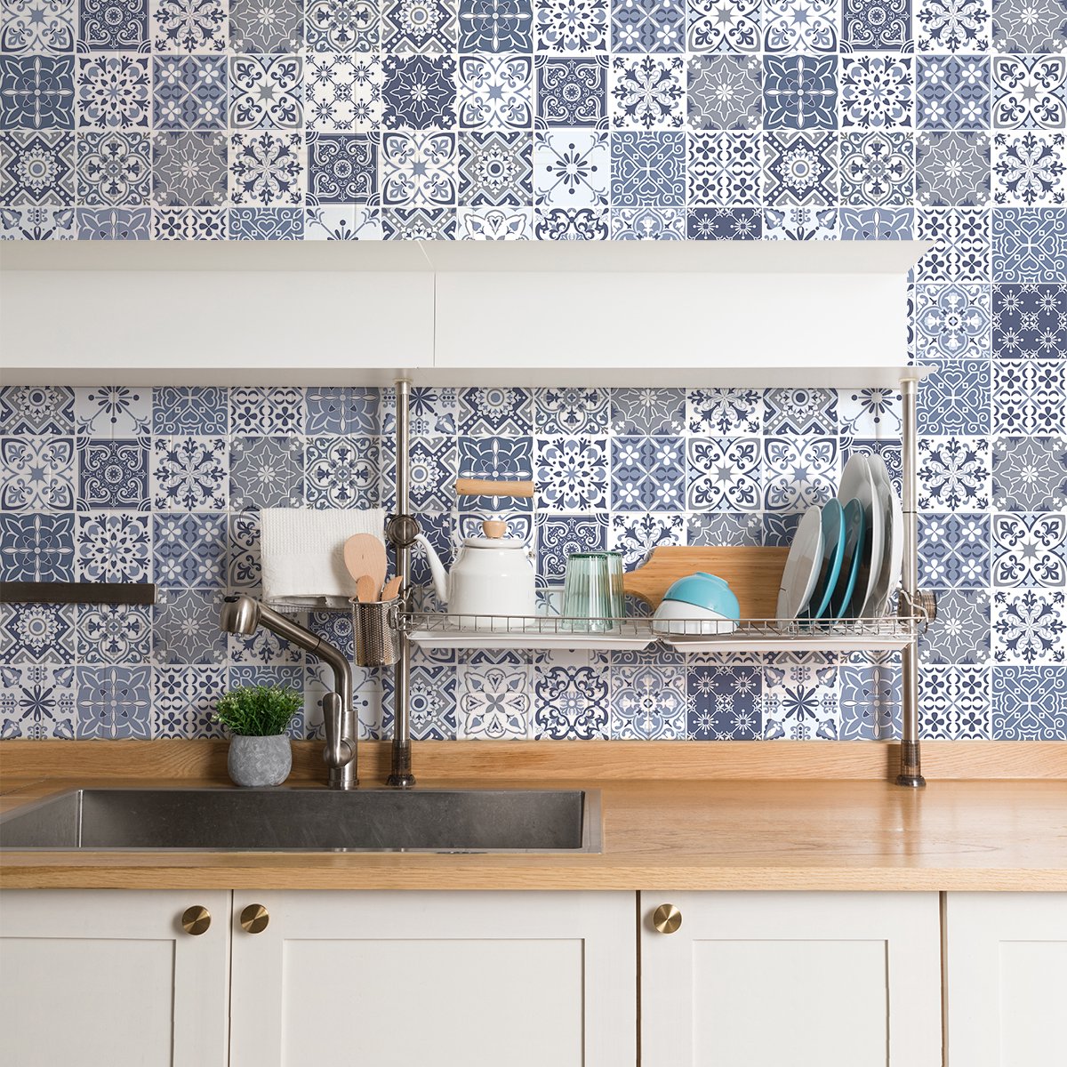 Ambiance Sticker Muurstickers - Zelfklevende tegelmuurstickers voor keuken en badkamer - 60 FRARI tegelstickers - 60 stickers 20x20cm Multi color