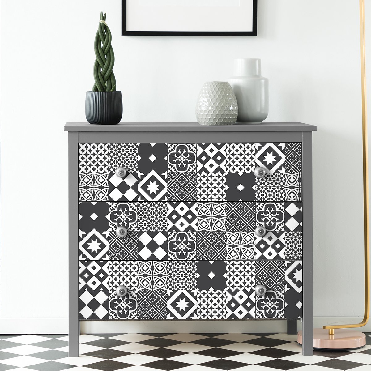 Ambiance Sticker Decoratieve meubelstickers - 60 authentieke Vogia cementtegel meubelstickers - 60 stickers 10x10cm Multi color