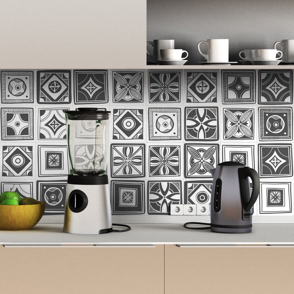 Ambiance Sticker Zelfklevende tegelmuurstickers voor keuken en badkamer - 30 Azulejo tegelstickers in Venetiaans grijs - 30 stickers 20x20cm Multi color