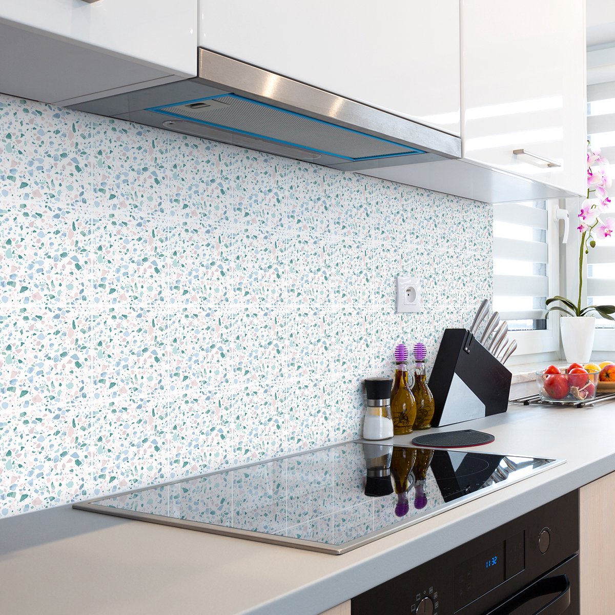 Ambiance Sticker Zelfklevende muurtegelstickers voor keuken en badkamer - 24 cementtegelstickers, terrazzostijl, Sana - 24 stickers, 10x10cm Multi color