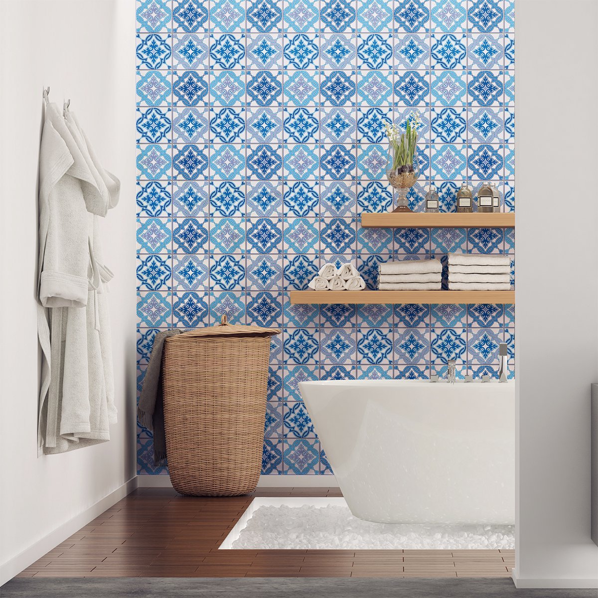 Ambiance Sticker Zelfklevende tegelmuurstickers voor keuken en badkamer - 24 Azulejos Aliocha tegelstickers - 24 stickers 10x10cm Multi color