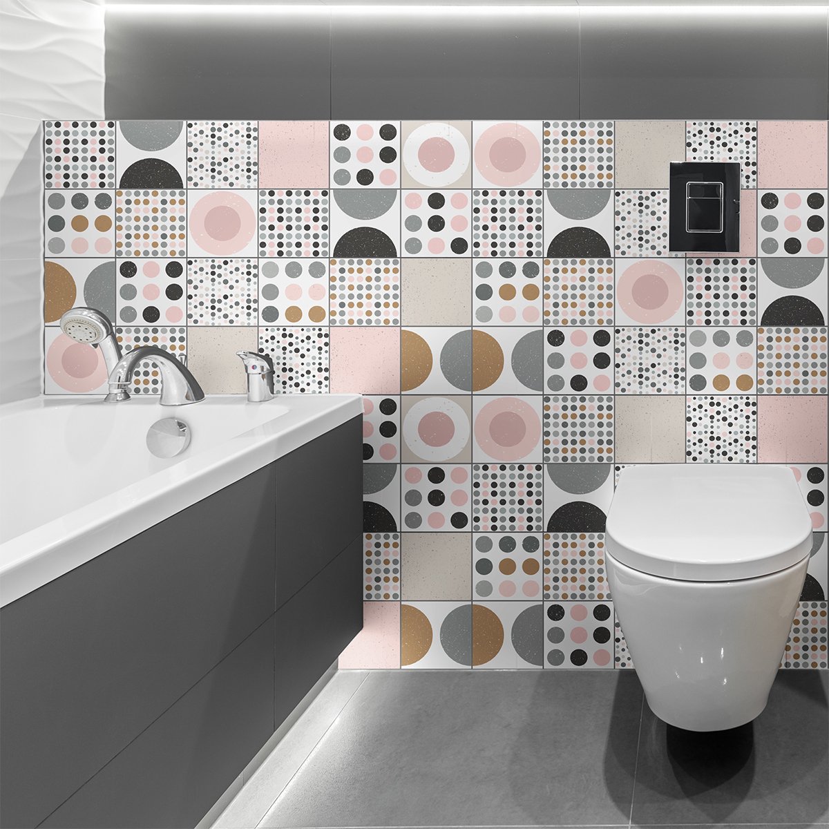 Ambiance Sticker Zelfklevende tegelmuurstickers voor keuken en badkamer - 24 Scandinavische cementtegelstickers van Mikko - 24 stickers, 20x20cm Multi color