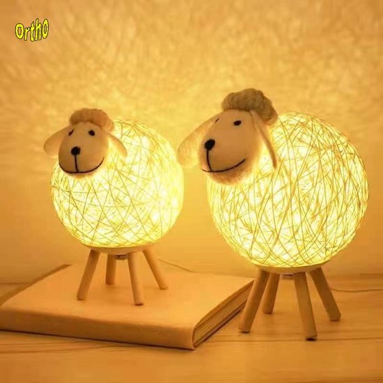 Ortho® - Nachtlamp Schaap Klein - Tafellamp - Nachtlampje - Afstandsbediening - RGB Kleuren - Dimbaar - Kinderkamer - Handgeweven - Klein RGB van Ortho — afbeelding 5