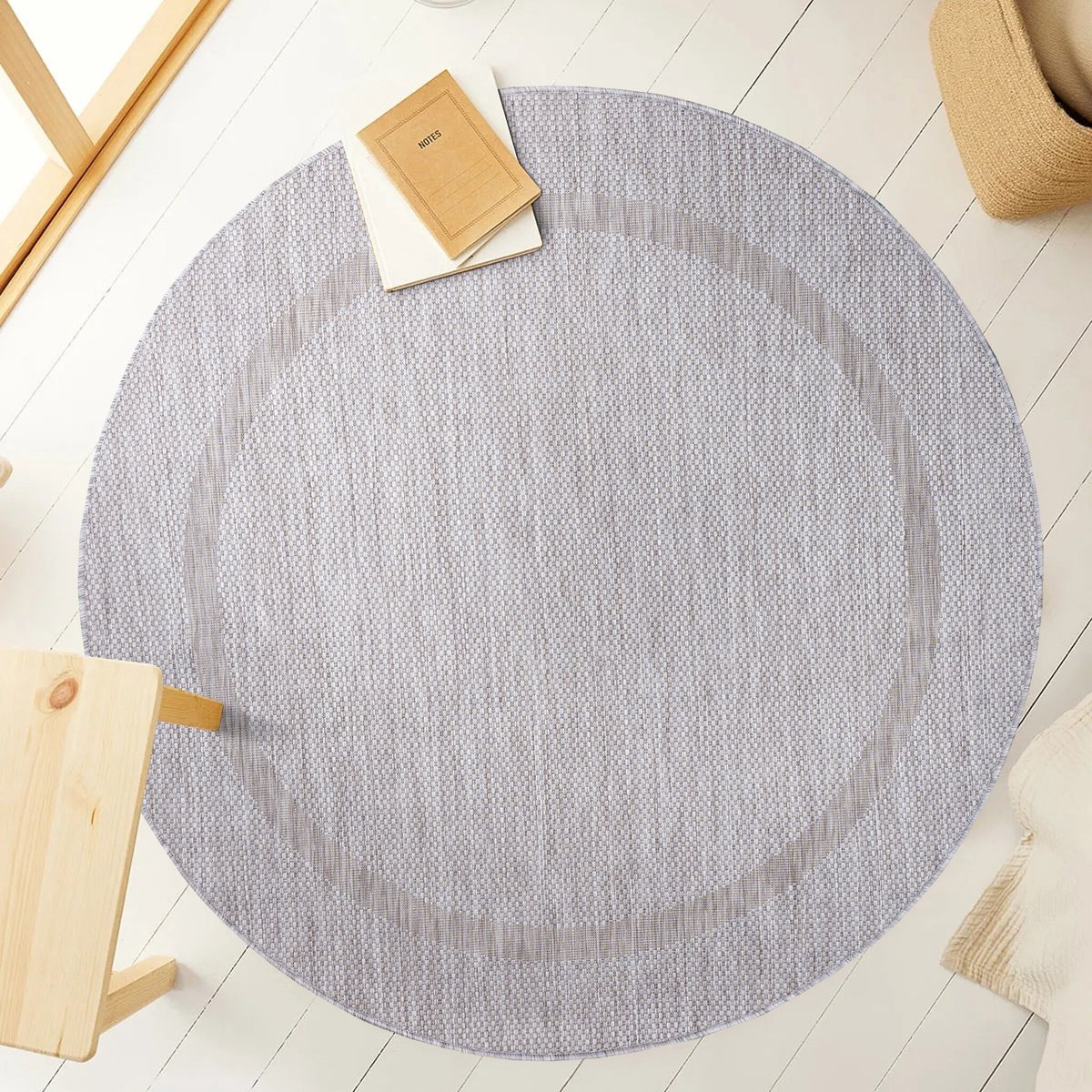 Muratap Relax Uni Binnen en Buiten - Rond Vloerkleed - Indoor & Outdoor - Laagpolig Effen - Zilver- 160 CM ROND Grijs