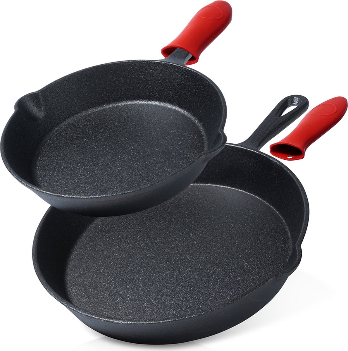 Koekenpan Set Gietijzeren met Siliconen Handvat CAST LINE 20 / 25 cm 2 stuks - Koekenpannen - Braadpannen - Koekenpannenset - Multifunctionele Pan voor Vlees - Groenten