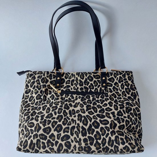 SAC À MAIN SHOPPER - IMPRIMÉ PANTHÈRE - Cuir PU (vegan) - finition noire - fermeture zippée - spacieux