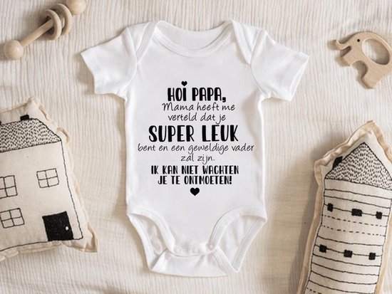 Hospitrix Baby Rompertje met Tekst HOI PAPA... | Korte Mouw | Cadeau voor Zwangerschap | Bekendmaking | Aankondiging | Cadeau voor Papa | Vaderdag