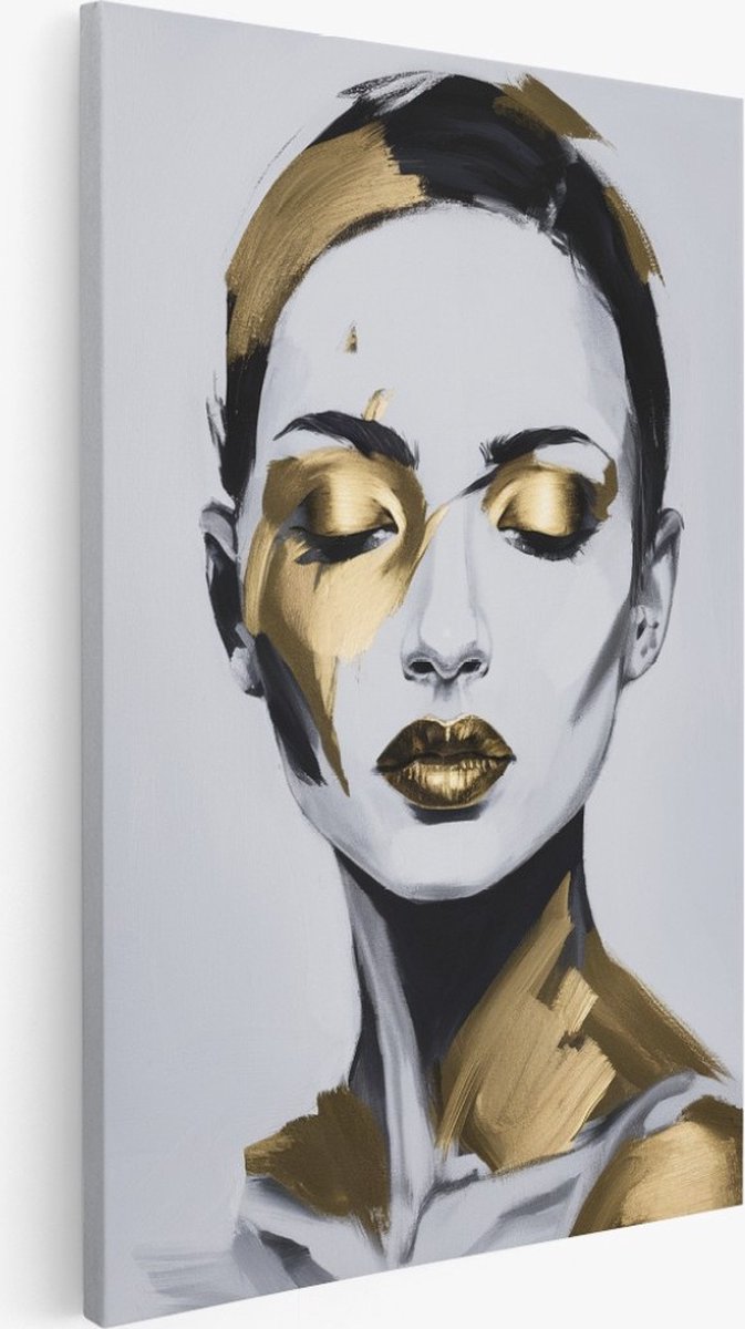 Saammp - Canvas Schilderij - Vrouw met goud- abstract - 60x90 - Foto op canvas - Wanddecor
