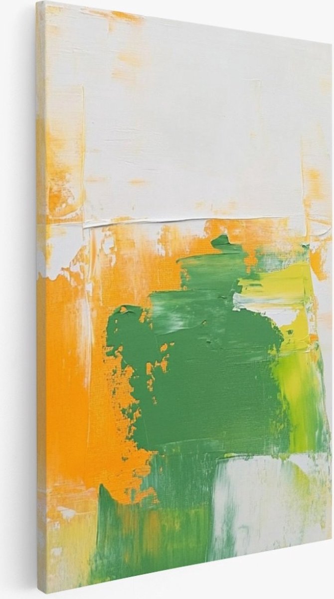Saammp Canvas Schilderij - Groen oranjeAbstract - 80x120 - Foto op canvas - Wanddecoratie - Muurdecoratie Woonkamer - Slaapkamer decoratie - Canvas Print Multicolor