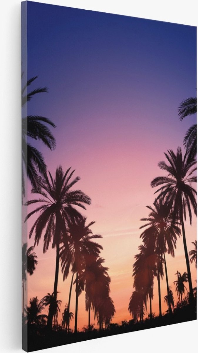 Saammp Canvas Schilderij - Palmbomen met zonsondergang - Natuur - 80x120 - Foto op canvas - Wanddecoratie - Muurdecoratie Woonkamer - Slaapkamer decoratie - Canvas Print Multicolor