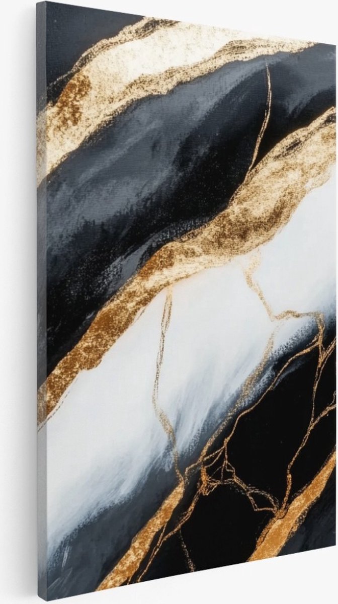 Saammp Canvas Schilderij - Zwart - marmer - Goud - Abstract - 80x120 - Foto op canvas - Wanddecoratie - Muurdecoratie Woonkamer - Kantoor Decoratie Multicolor