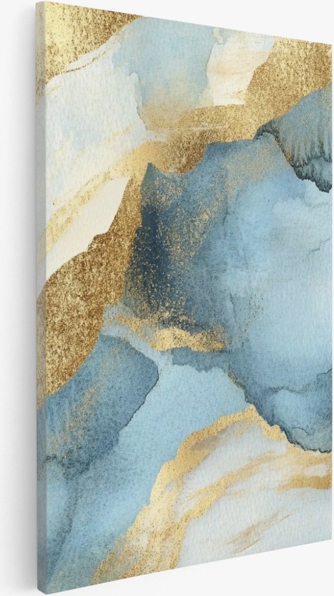 Saammp Canvas Schilderij - Kunst - Blauw - Marmer - Abstracte wanddecoratie- 80x120 - Foto op canvas - Wanddecoratie - Muurdecoratie Woonkamer - Kantoor Decoratie Multicolor