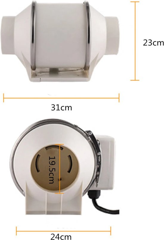 Foto: Fibila pijpventilator 200 mm ventilatieopeningen buisventilator keuken en magazijn ventilator afzuigventilator kogellagers en volledig koperen motor energiezuinig laag geluidsniveau duurzaam en betrouwbaar