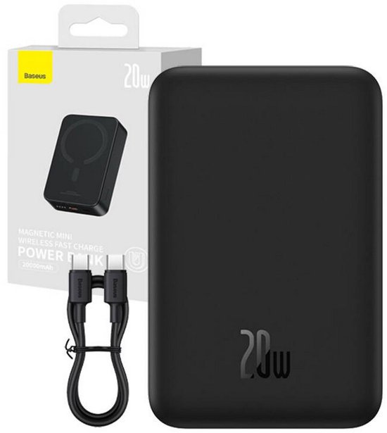 Baseus Powerbank 20.000 mAh Zwart met MagSafe en 20W USB-C - Baseus - €49,95