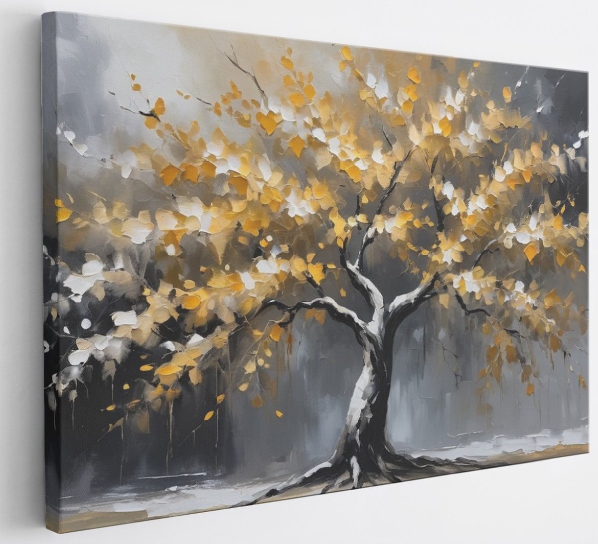 Saammp Canvas Schilderij - Winterboom - Getekend- Abstract - 90x60 - Foto op canvas - Wanddecoratie - Muurdecoratie Woonkamer - Slaapkamer decoratie - Canvas Print Multicolor
