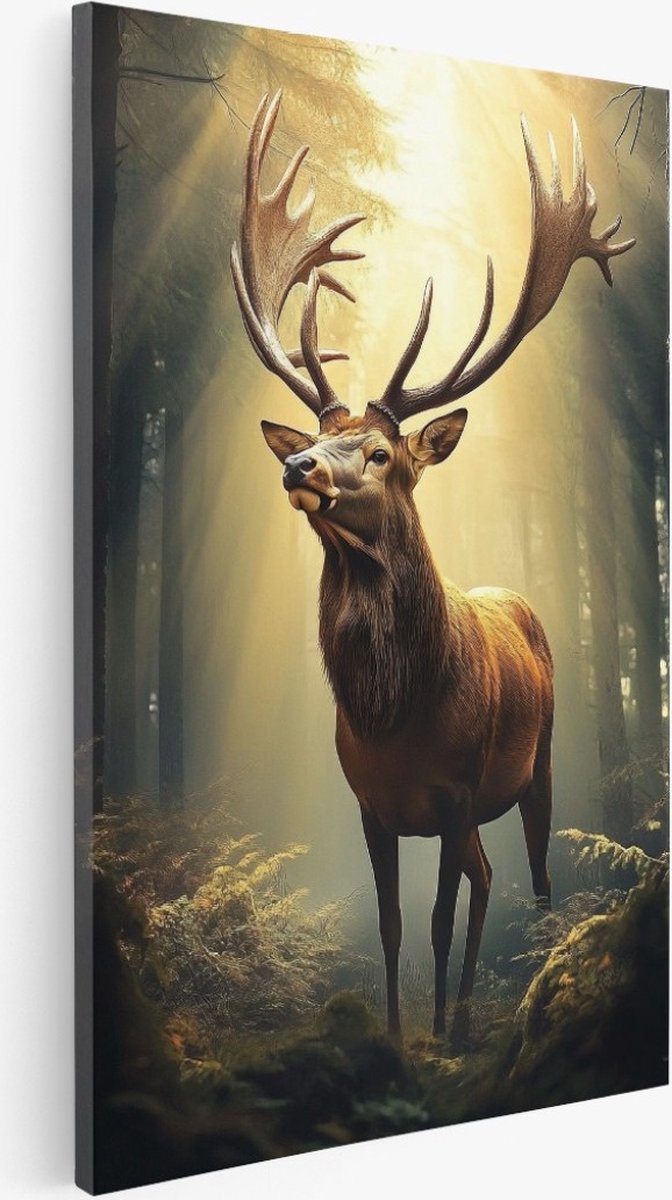 Saammp Canvas Schilderij - Hert in zonsopgang - Dieren - Natuur - 20x30 - Foto op canvas - Wanddecoratie - Muurdecoratie Woonkamer - Slaapkamer decoratie - Canvas Print Multicolor